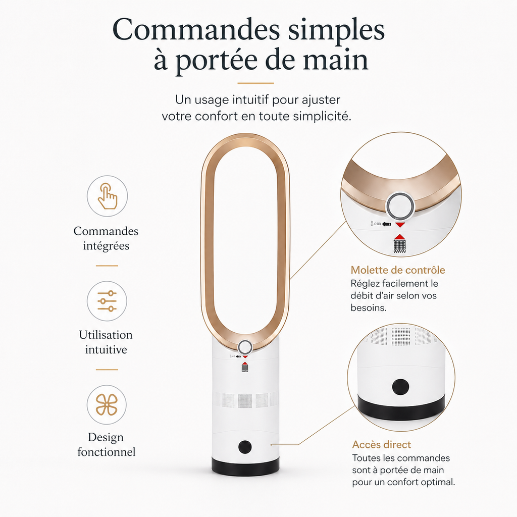 Bladeless tower fan with oval air outlet and cylindrical base
