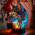 Colourful animal design table lamp with stained glass effect panels