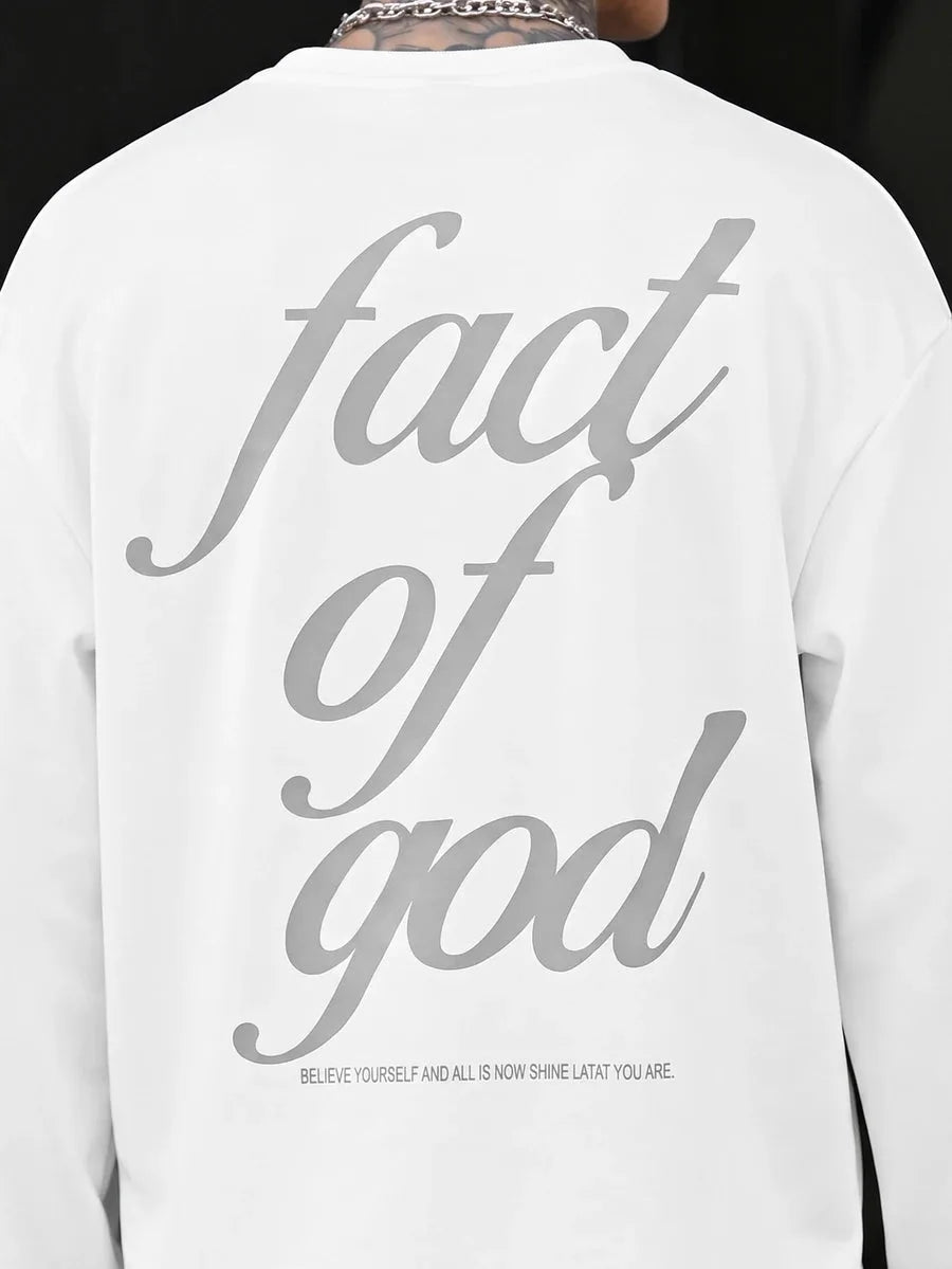 Oversized long sleeve shirt with graphic slogan design