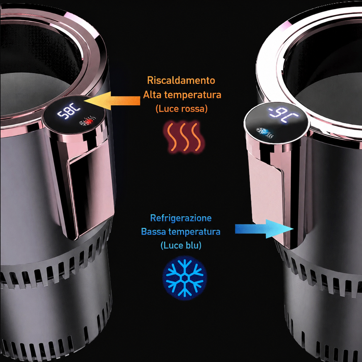 Portable beverage warmer and cooler positioned in a car cup holder