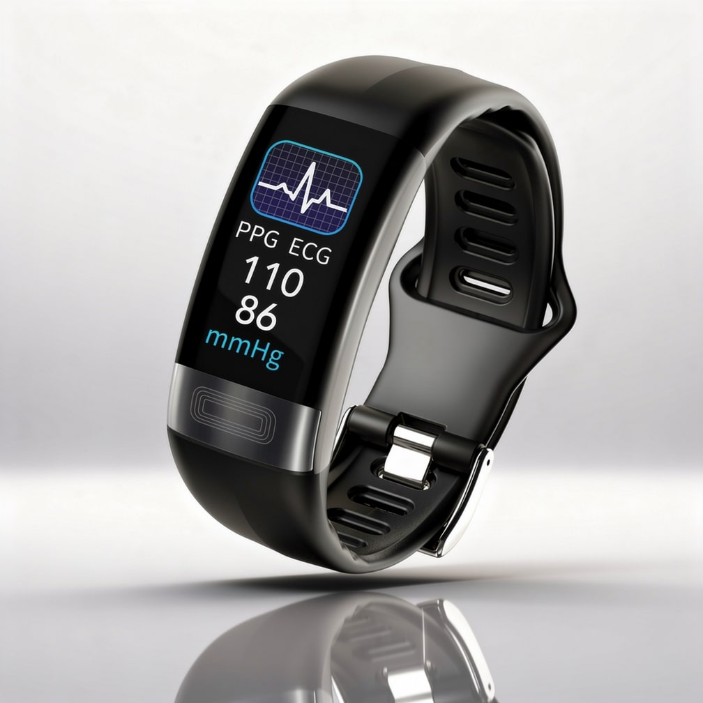 Smartwatch with digital display, perforated wrist strap and buckle fastening