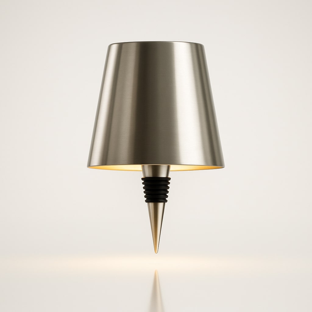 Bottle style table lamp with tapered shade and pointed decorative base