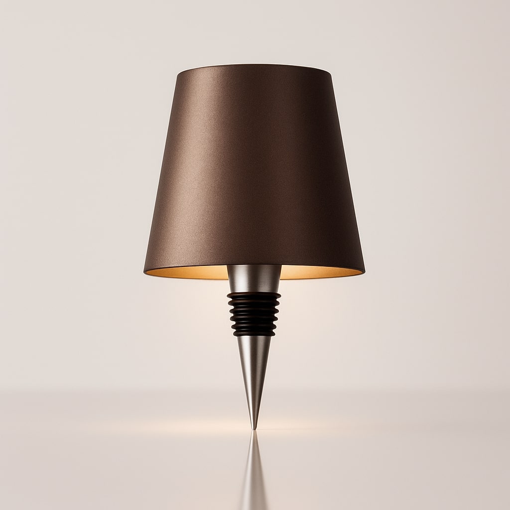 Bottle style table lamp with tapered shade and pointed decorative base