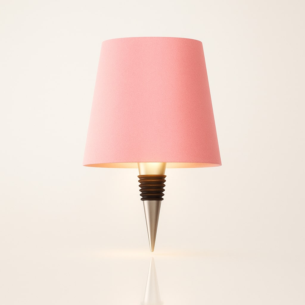 Bottle style table lamp with tapered shade and pointed decorative base