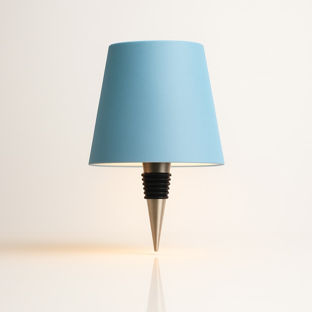 Bottle style table lamp with tapered shade and pointed decorative base