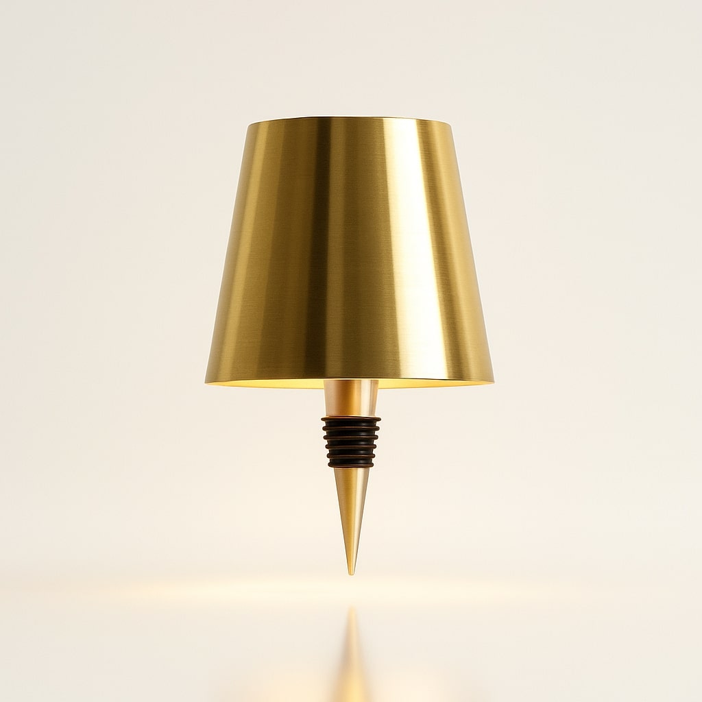 Bottle style table lamp with tapered shade and pointed decorative base