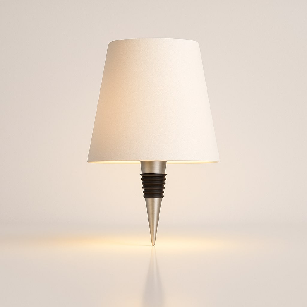Bottle style table lamp with tapered shade and pointed decorative base