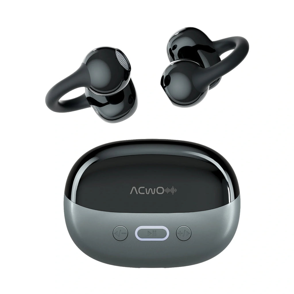 Open ear true wireless earbuds with matching charging case
