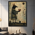 Crowned raven holding a heart on folk art canvas wall decor