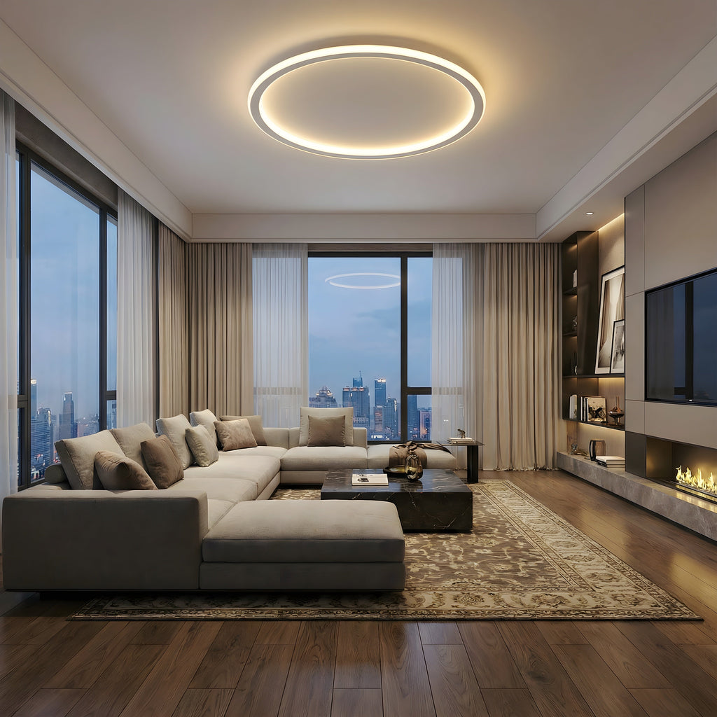 Round LED ceiling light with a slim illuminated ring