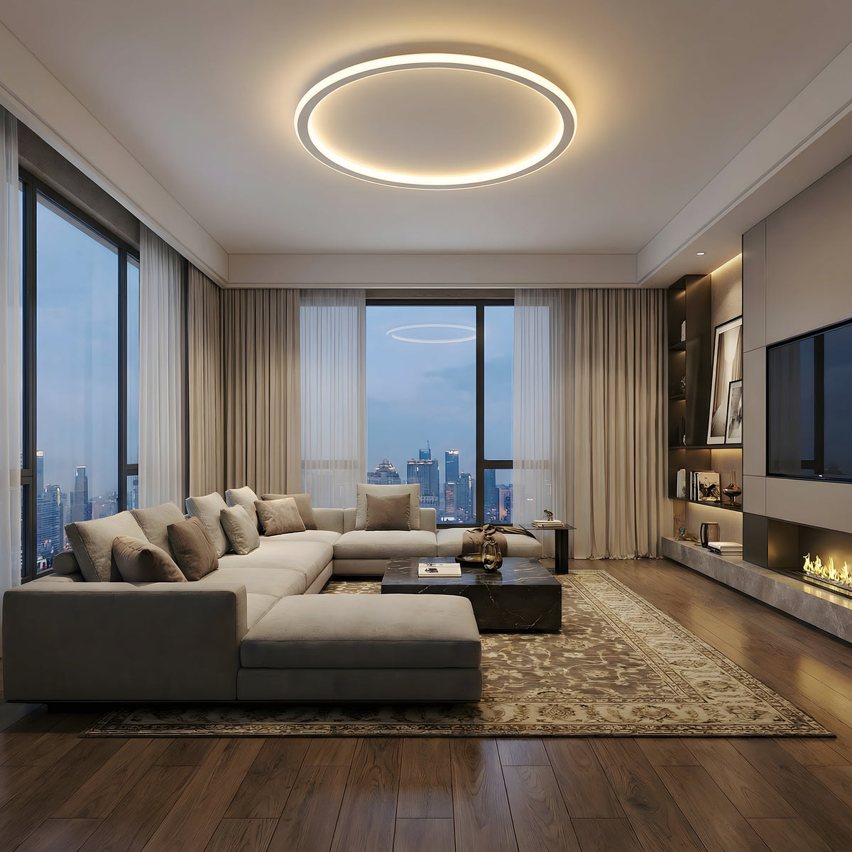 Round LED ceiling light with a slim illuminated ring
