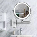 Round wall-mounted makeup mirror with LED light ring and swing arm