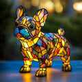 Illuminated multicoloured mosaic-style dog-shaped table lamp