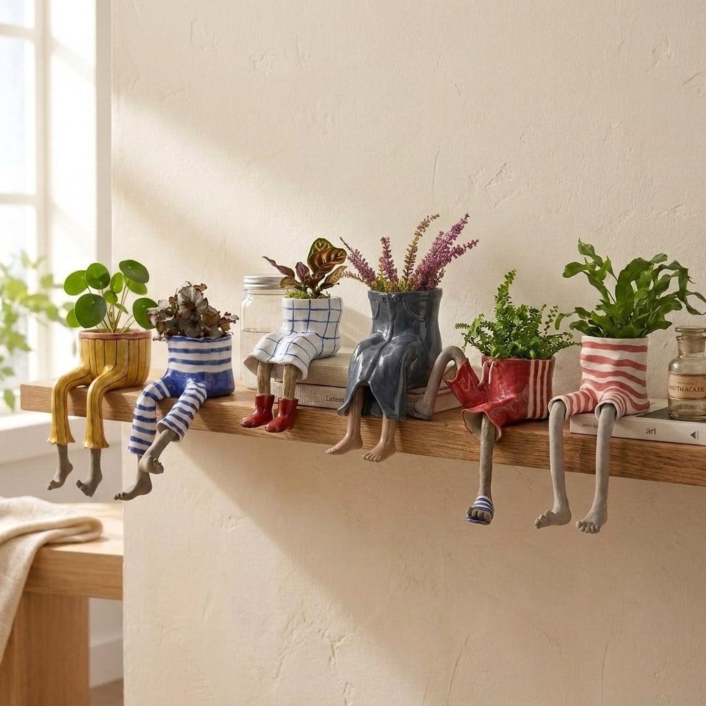 Decorative boot-shaped garden planter with sculpted legs