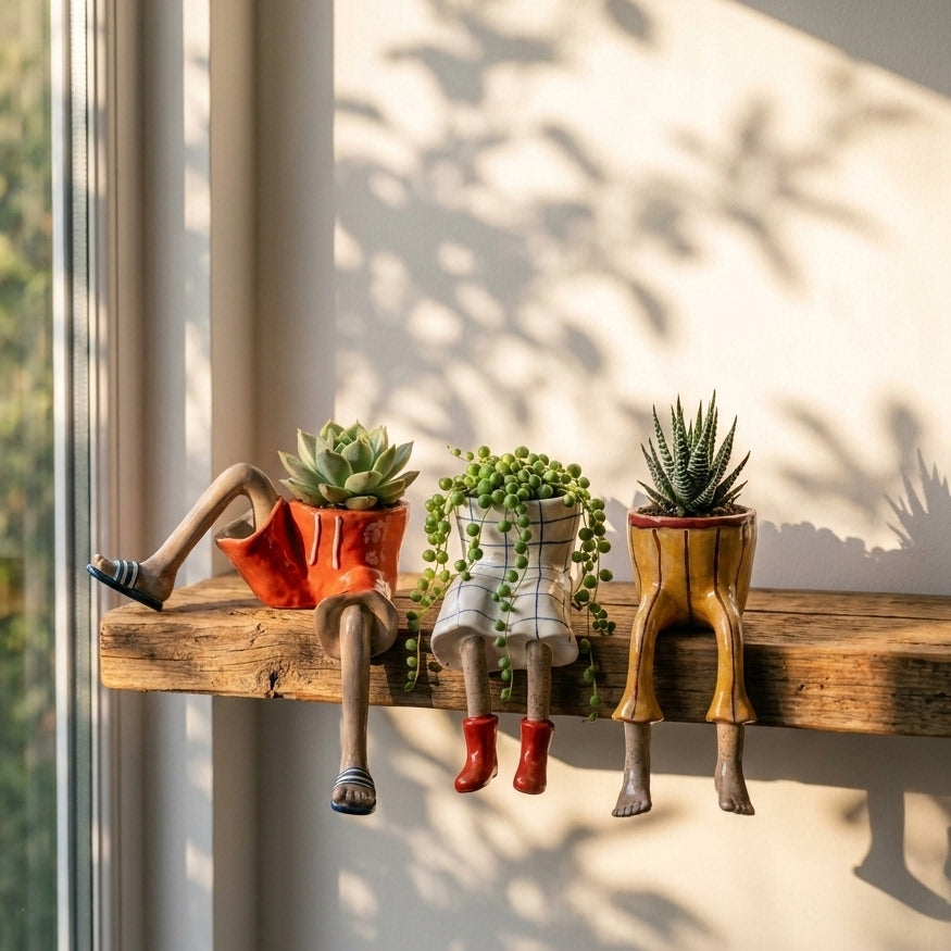 Decorative boot-shaped garden planter with sculpted legs