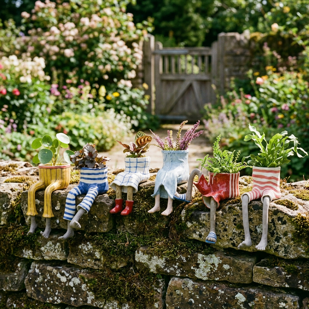 Decorative boot-shaped garden planter with sculpted legs