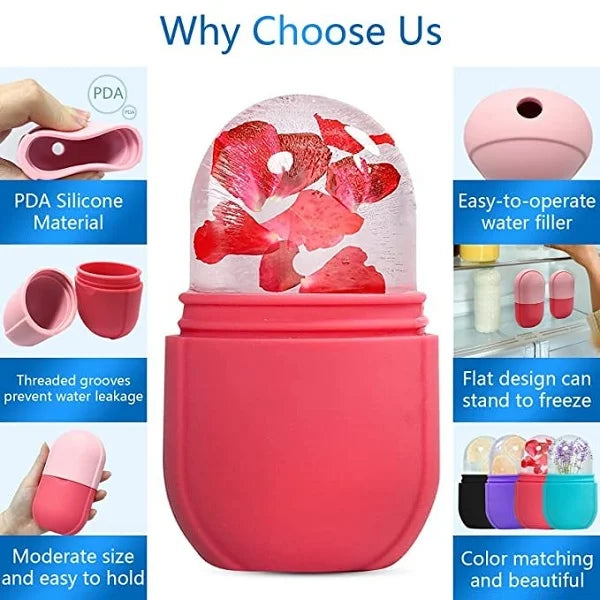 Reusable silicone cooling facial massager with rounded applicator head