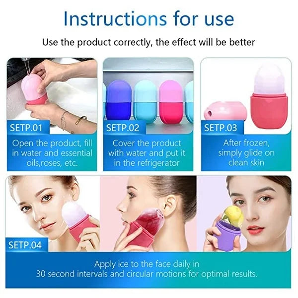 Reusable silicone cooling facial massager with rounded applicator head