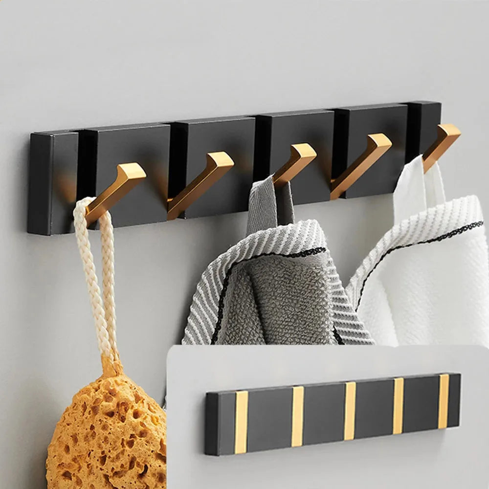Folding two-hook wall-mounted coat and towel holder