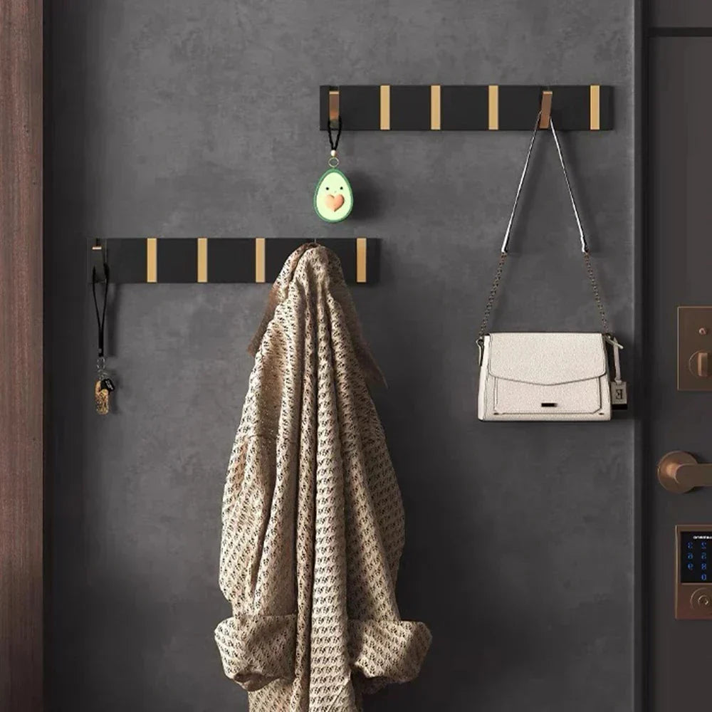 Folding two-hook wall-mounted coat and towel holder