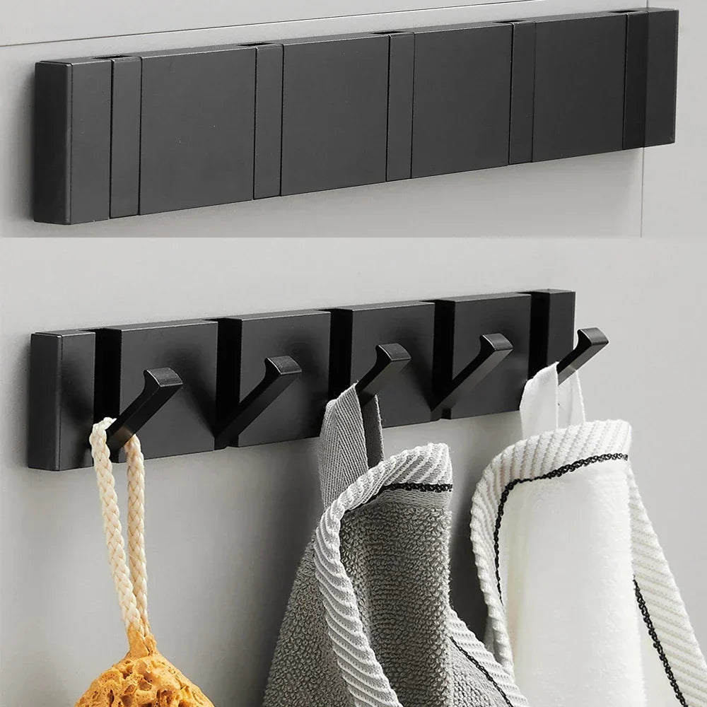 Folding two-hook wall-mounted coat and towel holder