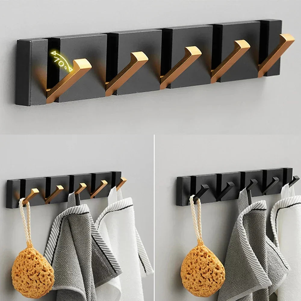 Folding two-hook wall-mounted coat and towel holder