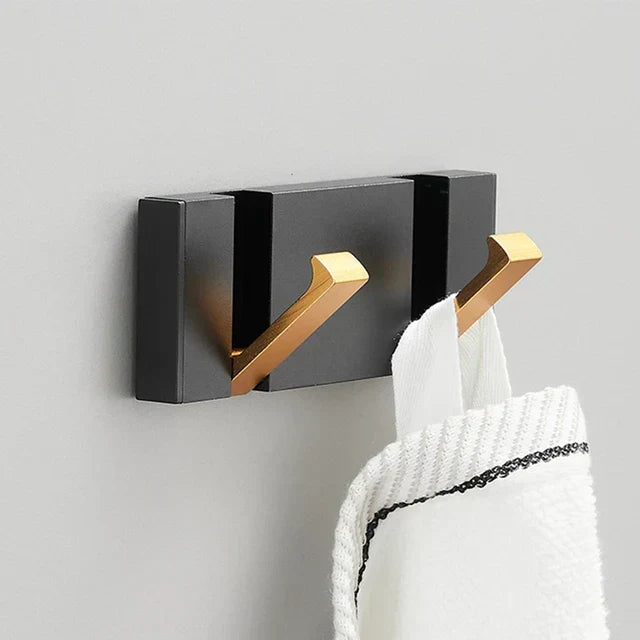 Folding two-hook wall-mounted coat and towel holder
