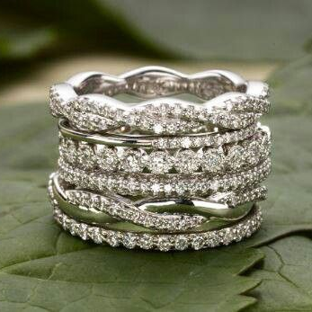 Silver-tone layered statement ring with clear stone detailing
