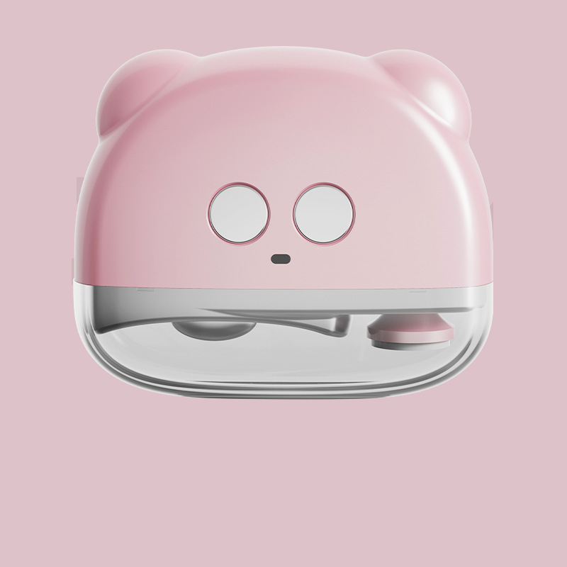 Portable electric nail clipper with cat face housing and transparent lower section