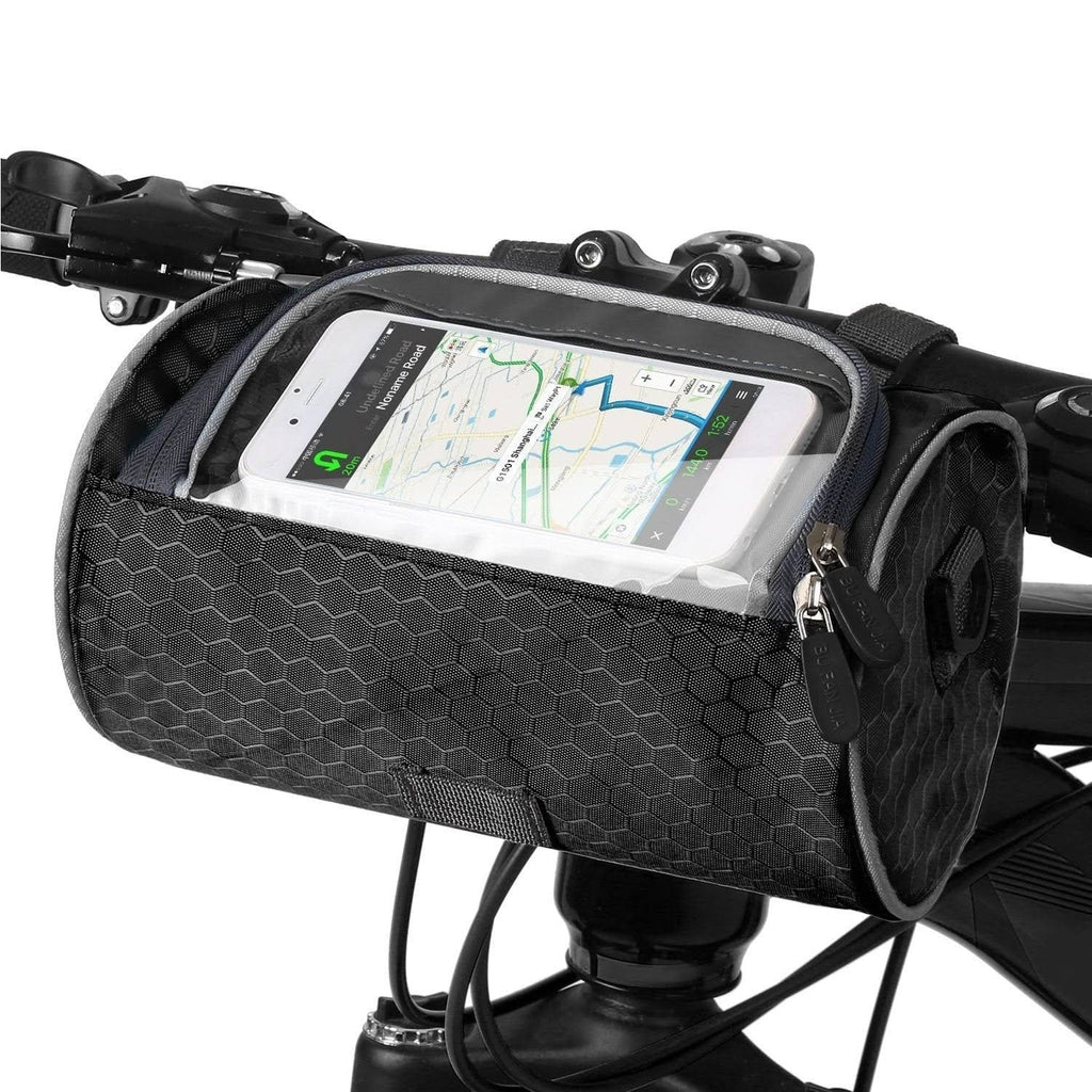 Waterproof bicycle bag with clear phone window and adjustable mounting straps