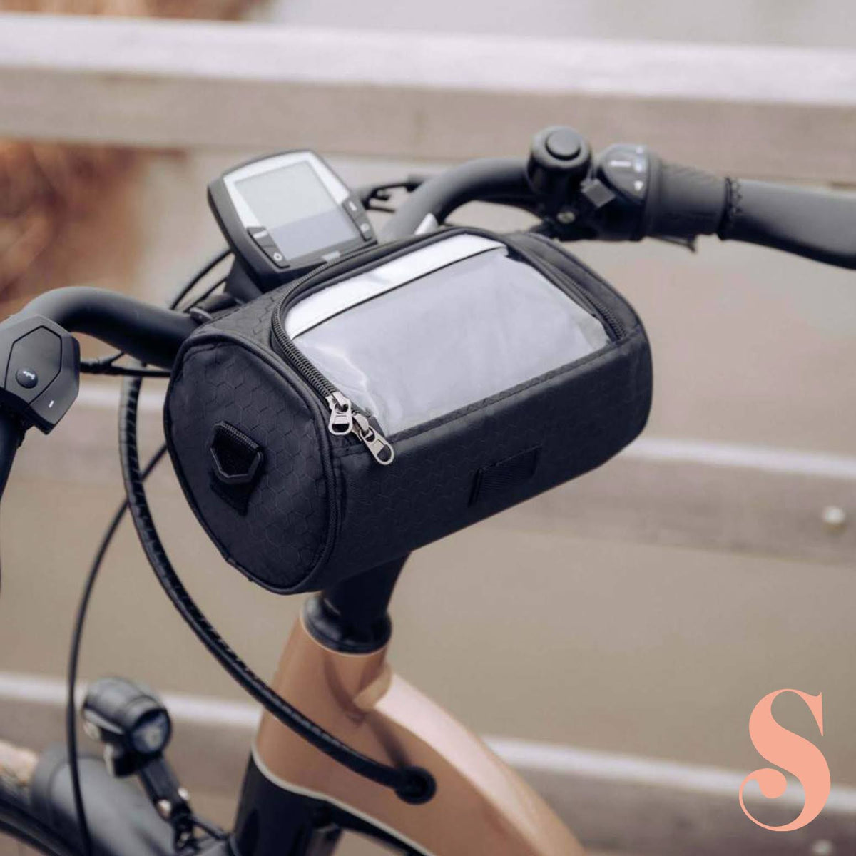 Waterproof bicycle bag with clear phone window and adjustable mounting straps