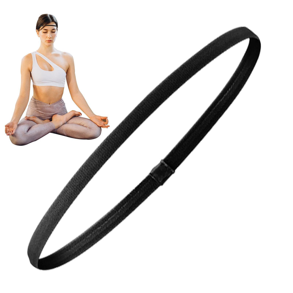 Elastic sports headband with a narrow plain band and joined seam