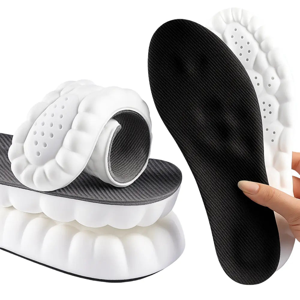 Textured comfort insoles with raised nodes and perforated sections