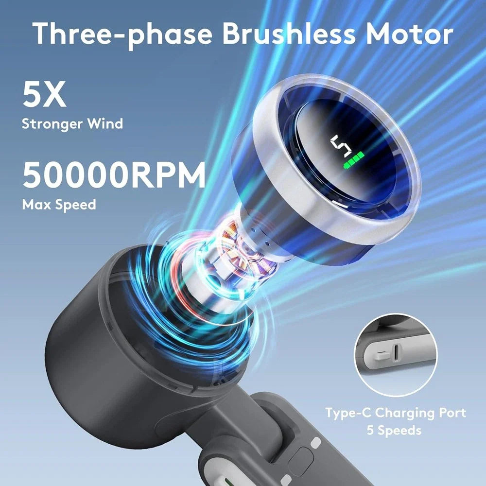 Portable handheld fan with digital display and carry strap