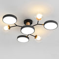 Circular multi-arm LED semi flush ceiling light with glass globes