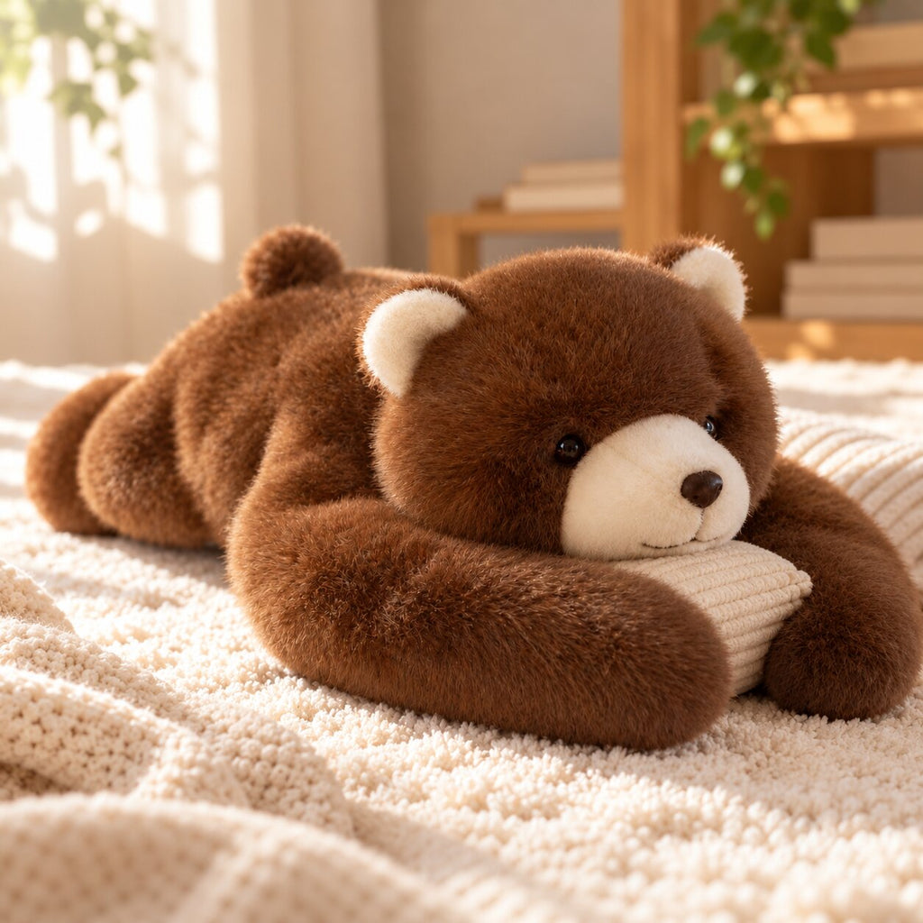 Long-armed plush stuffed animals including a sloth and red panda