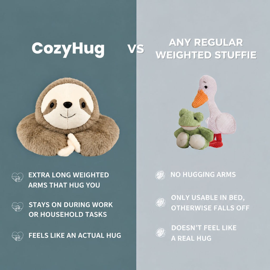Long-armed plush stuffed animals including a sloth and red panda
