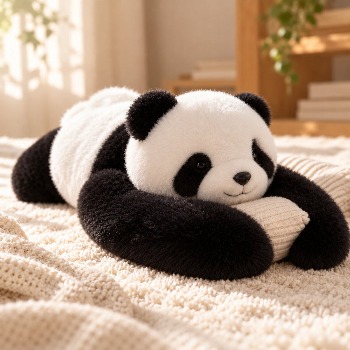 Long-armed plush stuffed animals including a sloth and red panda
