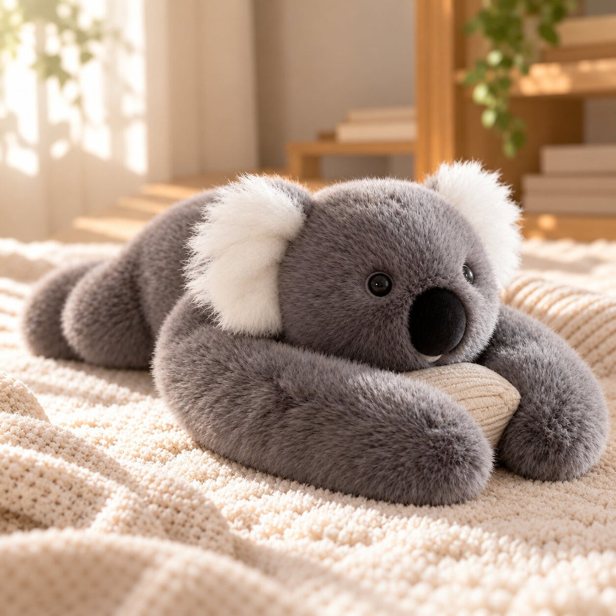 Long-armed plush stuffed animals including a sloth and red panda