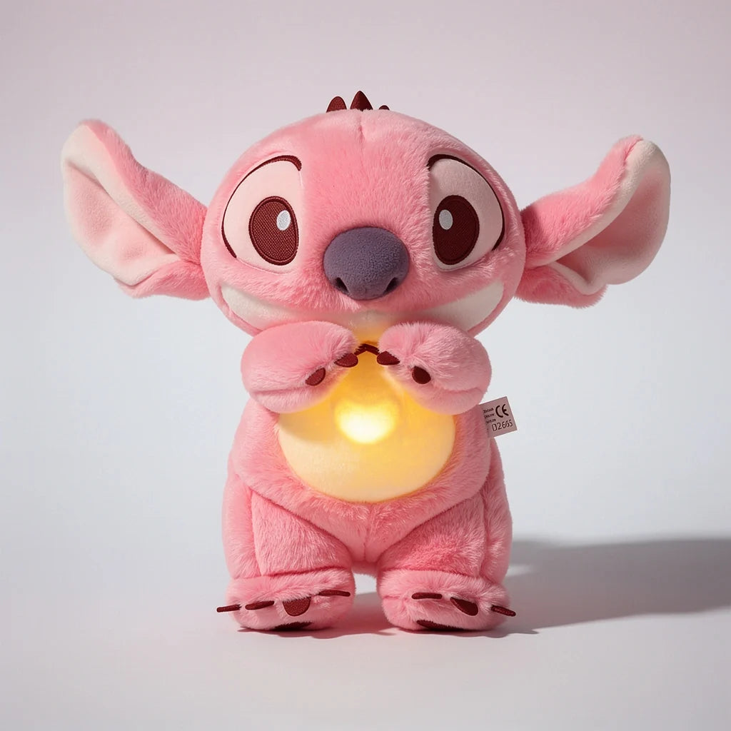 Soft character breathing plush toy with glowing belly