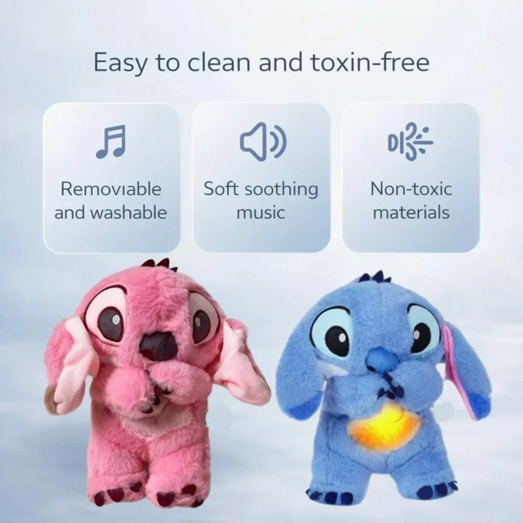 Soft character breathing plush toy with glowing belly