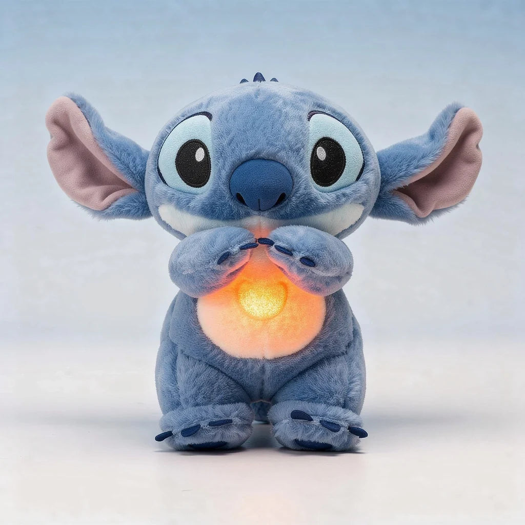 Soft character breathing plush toy with glowing belly