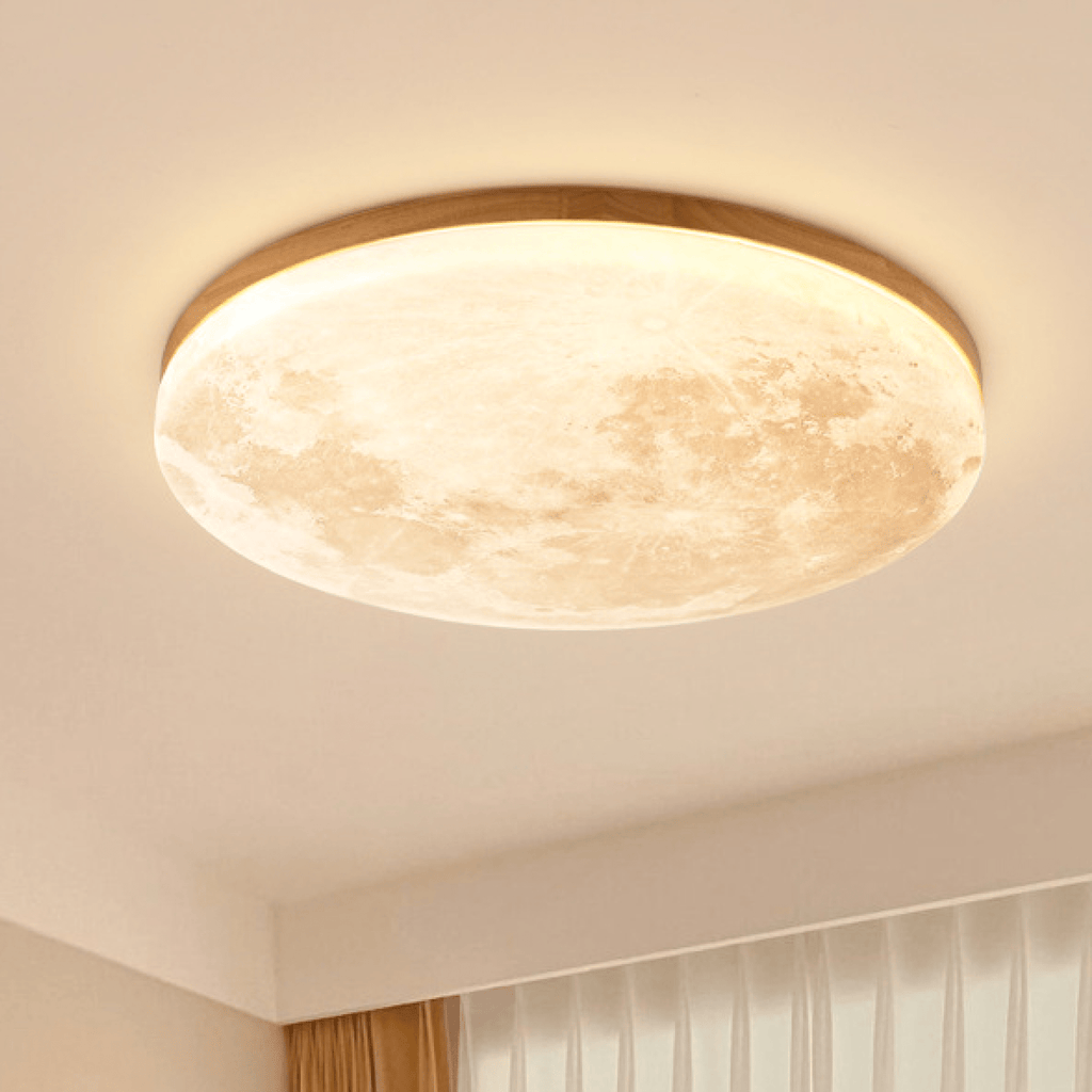 Round dimmable LED ceiling light with moon-effect textured shade