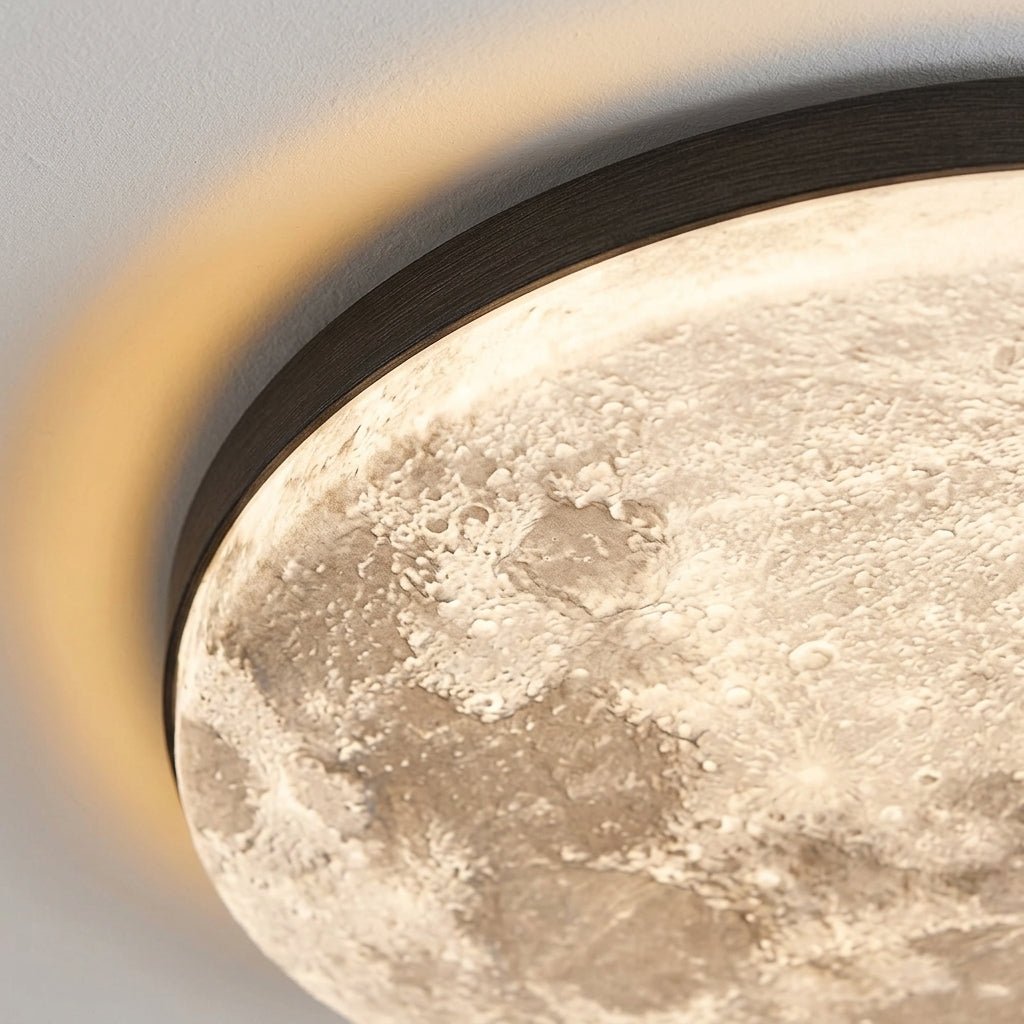 Round dimmable LED ceiling light with moon-effect textured shade