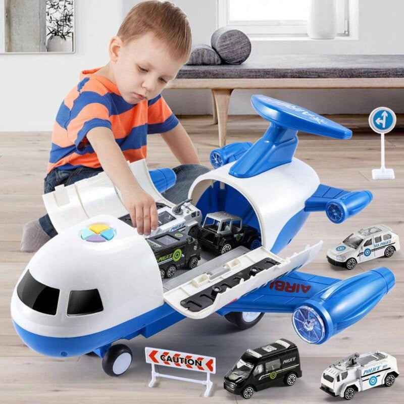 Aircraft playset with mini construction vehicles, ramps and road accessories