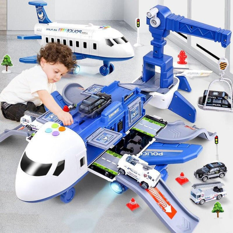 Aircraft playset with mini construction vehicles, ramps and road accessories