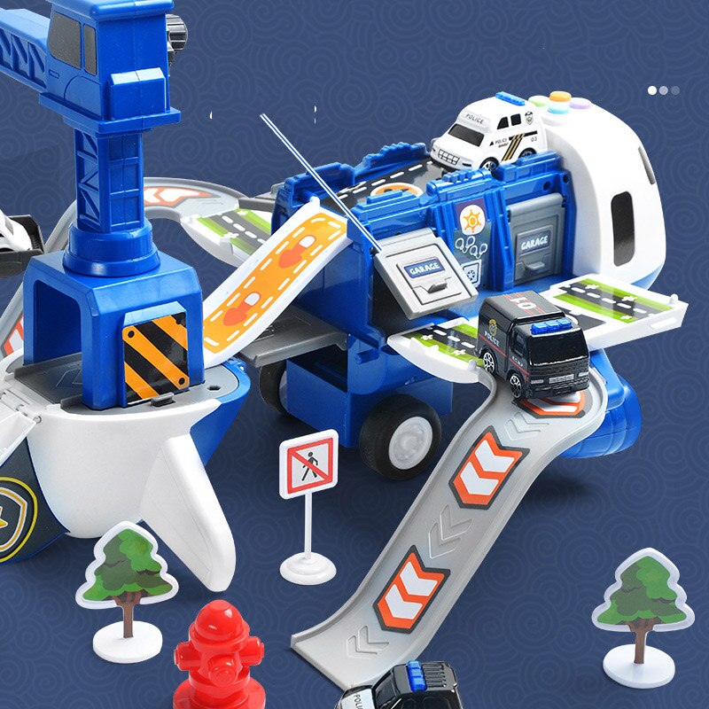 Aircraft playset with mini construction vehicles, ramps and road accessories