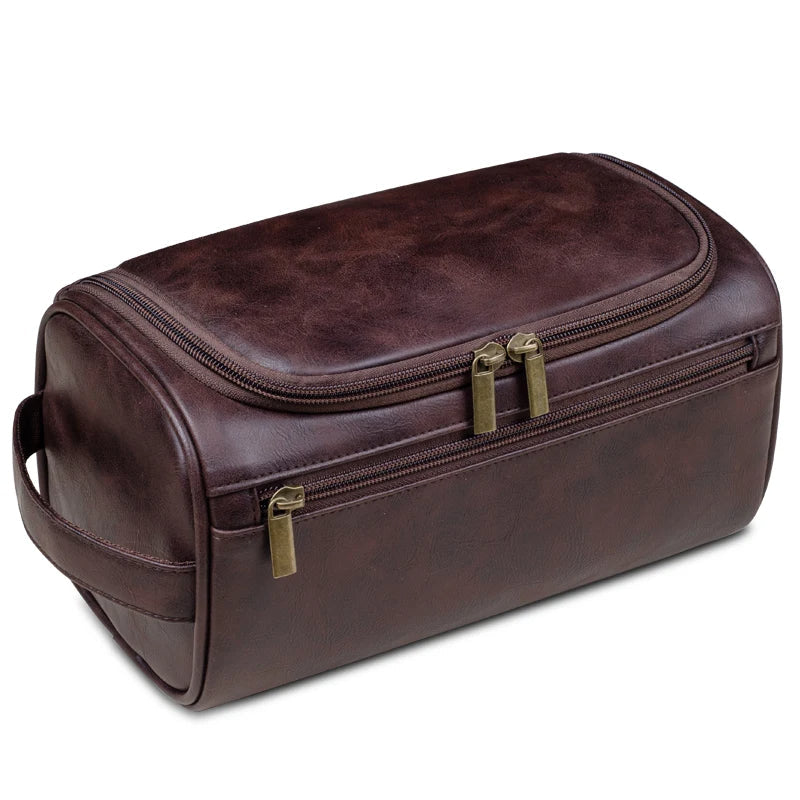 Structured toiletry bag with multiple zipped compartments and hanging hook