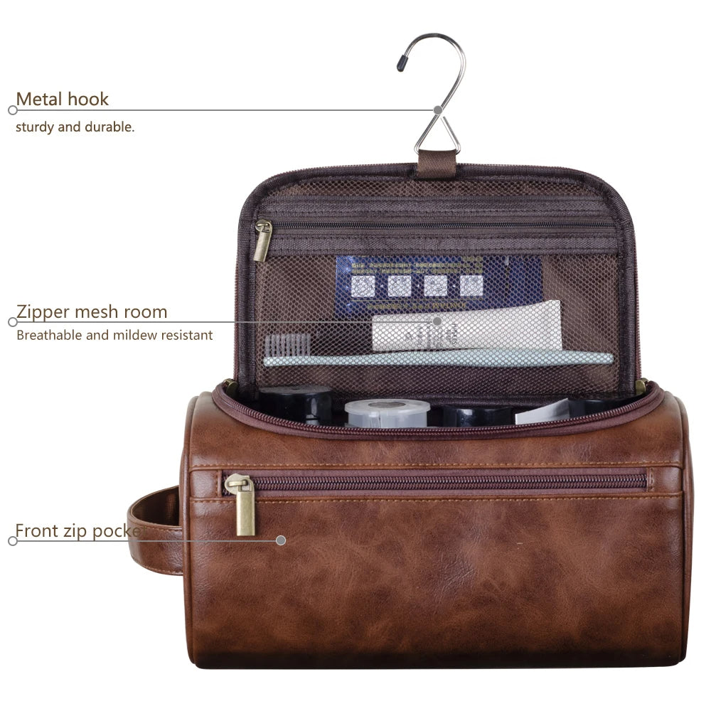 Structured toiletry bag with multiple zipped compartments and hanging hook