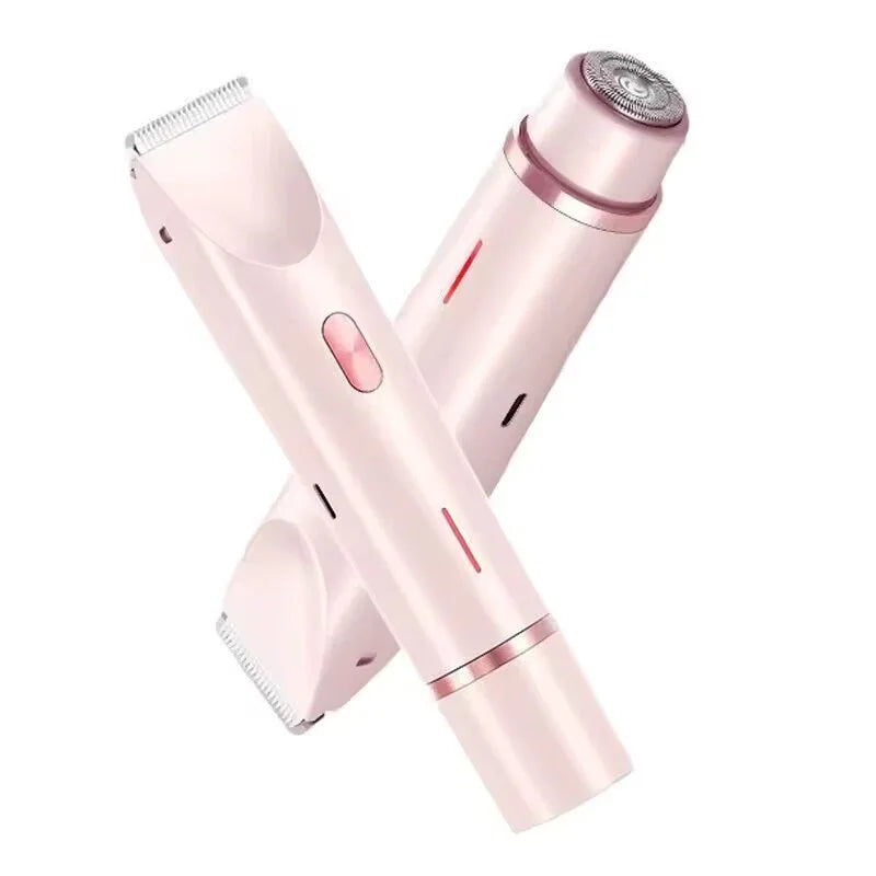 Compact electric facial hair remover with cutting and circular shaving heads